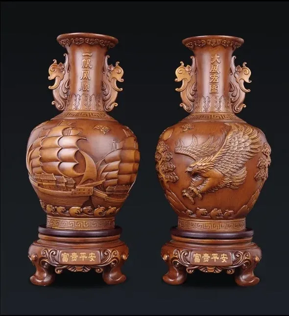Chinese Feng Shui Lucky Wealth Vase Home/Office Decor Sculpture Craft Living Room TV Cabinet Fortune Ornament Housewarming Gift