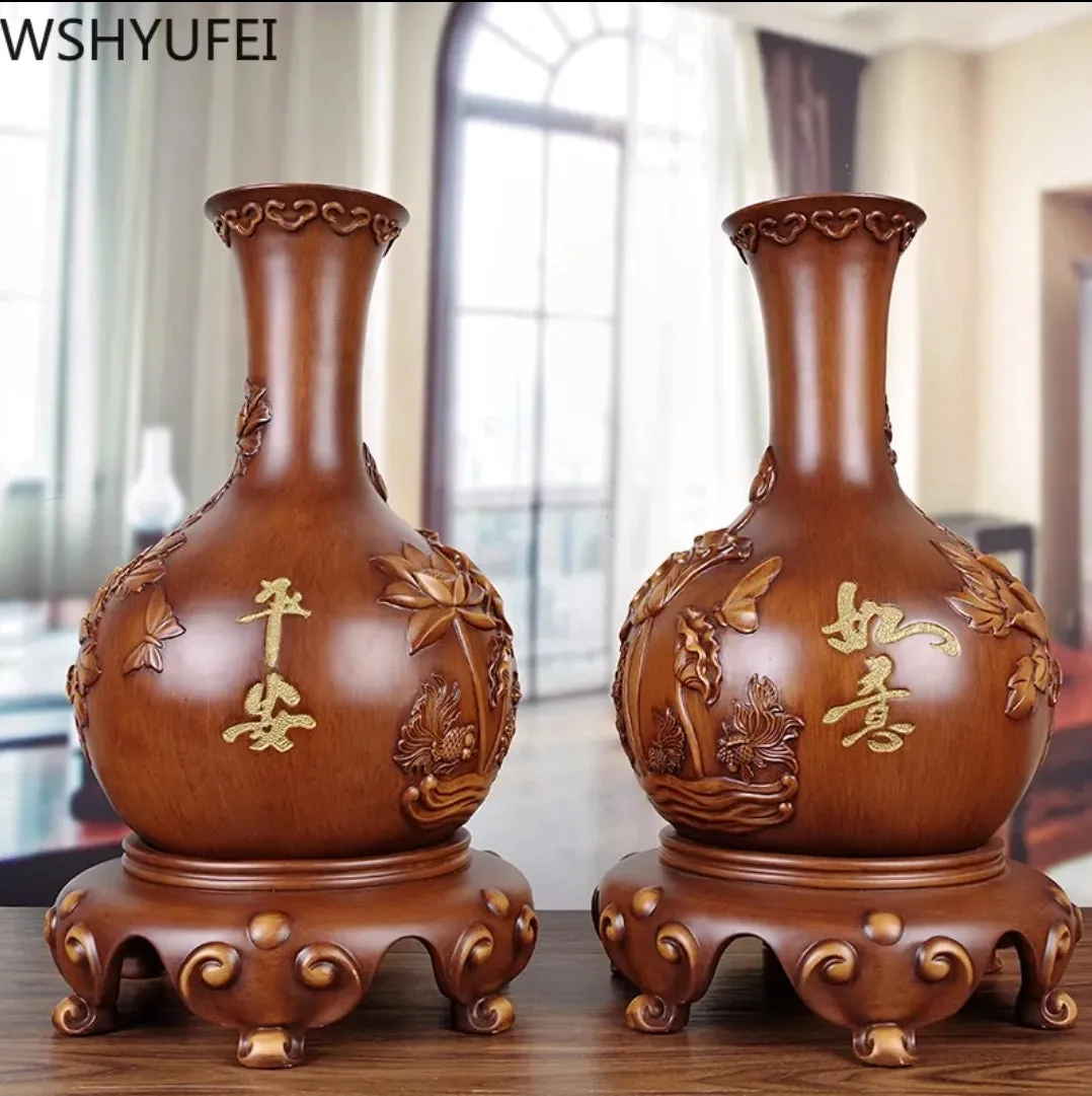 Chinese Feng Shui Lucky Wealth Vase Home/Office Decor Sculpture Craft Living Room TV Cabinet Fortune Ornament Housewarming Gift