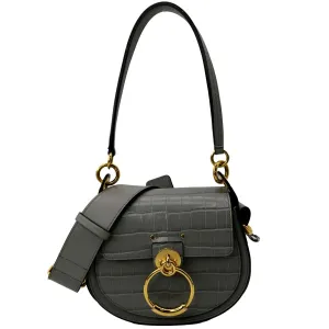 CHLOE Tess Hobo Crocodile Embossed Leather Crossbody Bag Gray