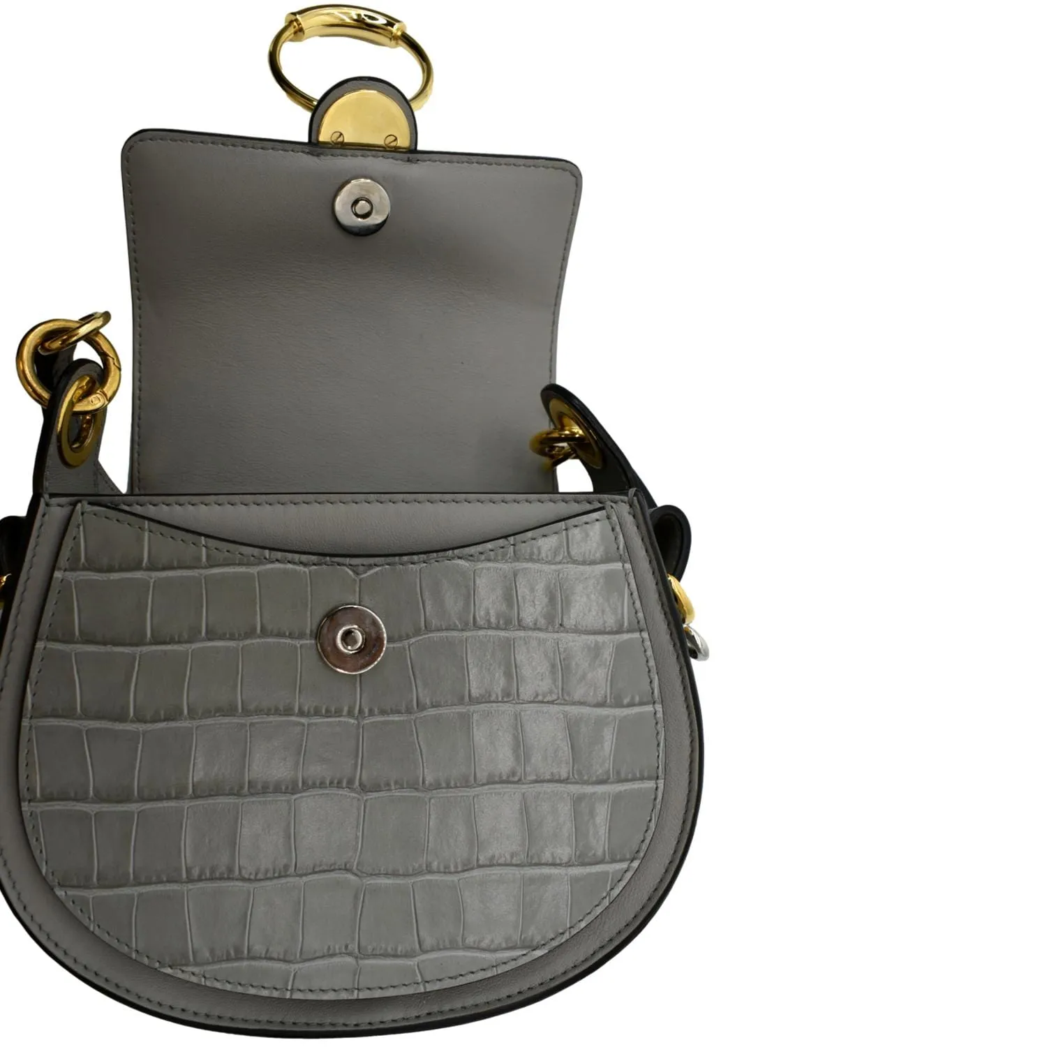 CHLOE Tess Hobo Crocodile Embossed Leather Crossbody Bag Gray