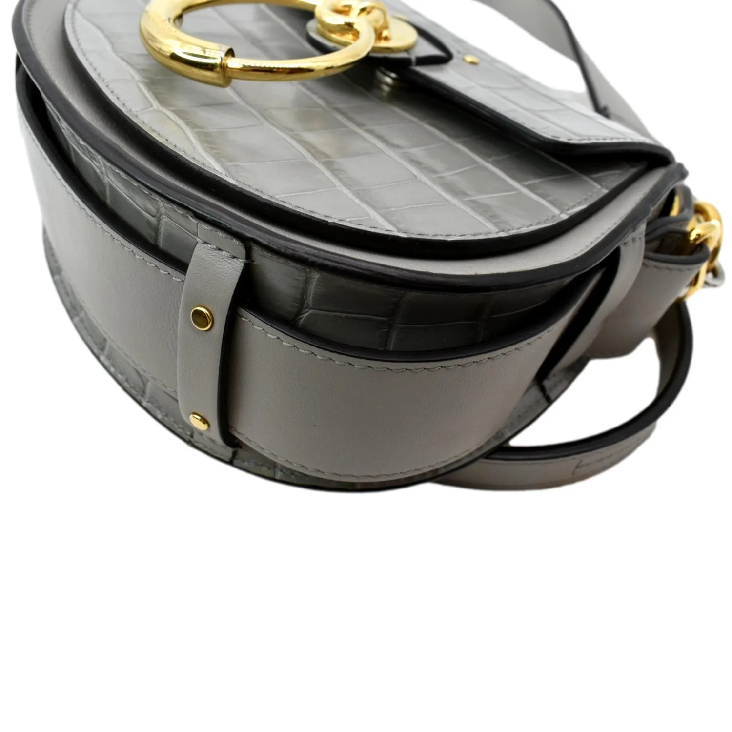 CHLOE Tess Hobo Crocodile Embossed Leather Crossbody Bag Gray