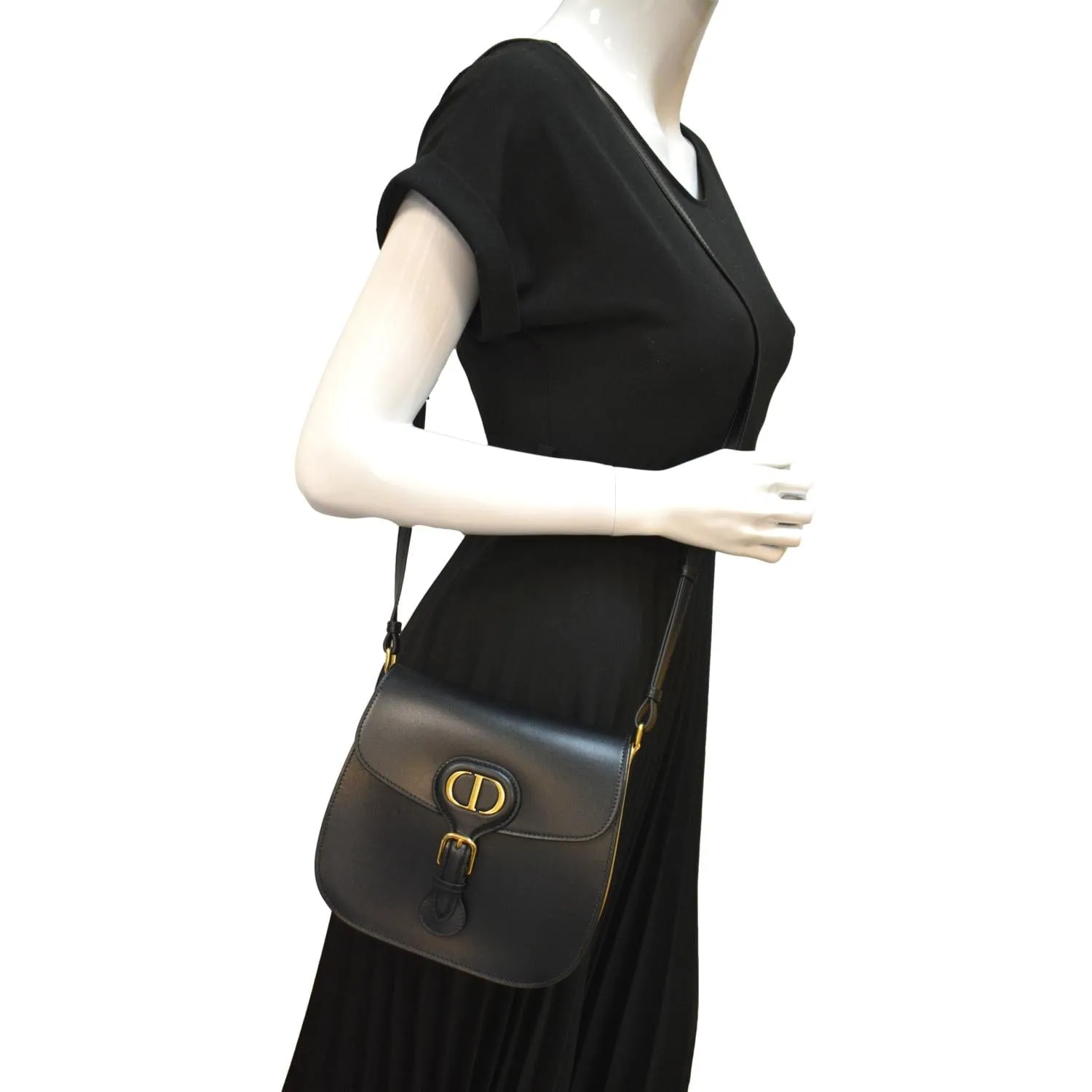 CHRISTIAN DIOR Bobby Frame Calfskin Leather Crossbody Bag Black