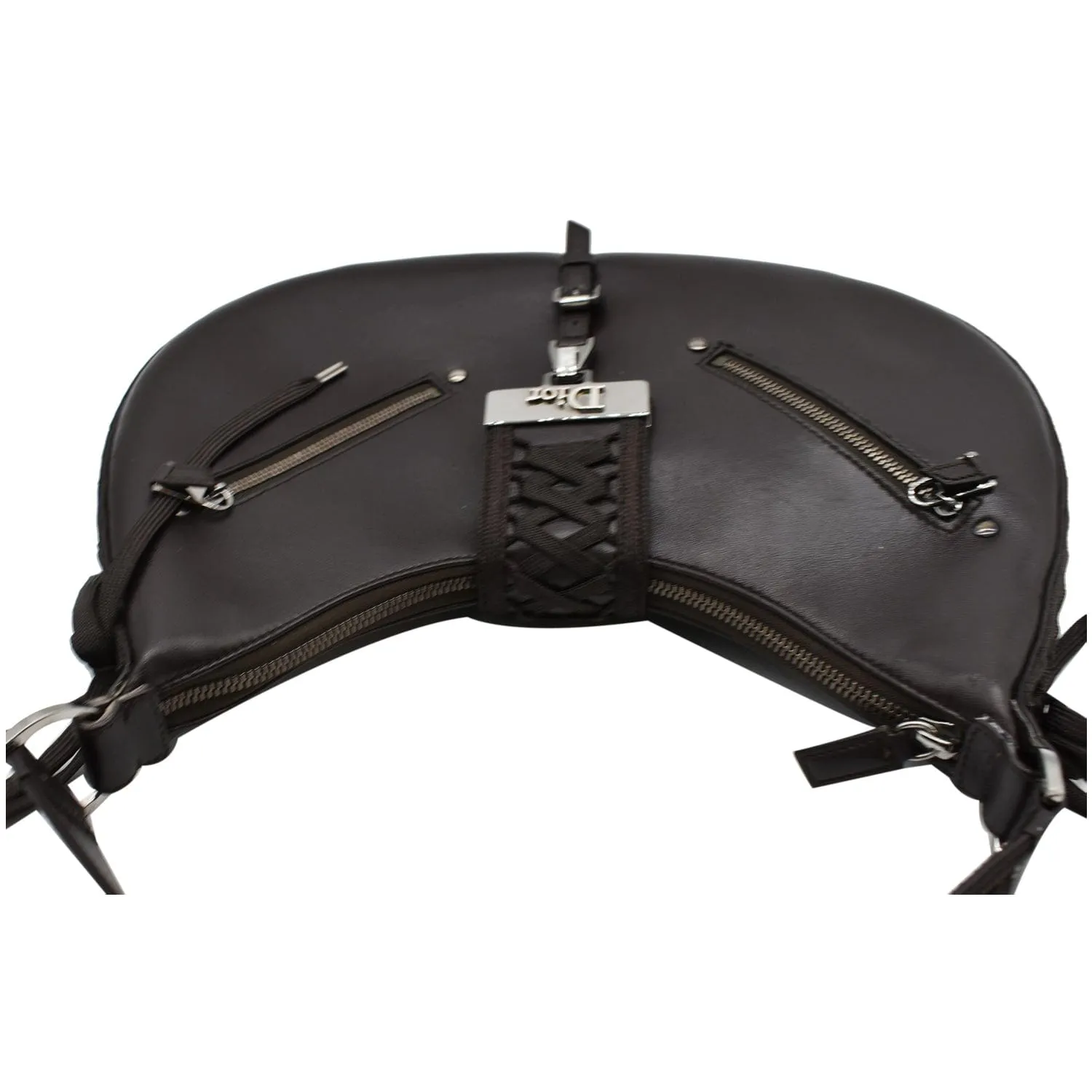 CHRISTIAN DIOR Lace Up Admit It Leather Hobo Bag Dark Brown