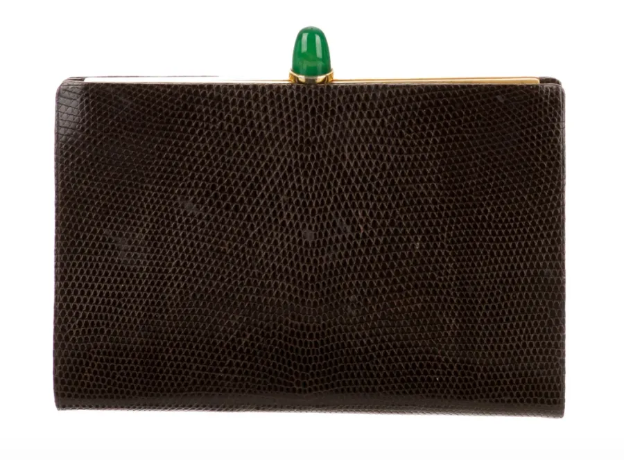 CHRISTIAN DIOR LIZARD CLUTCH W/ JEWEL TOP