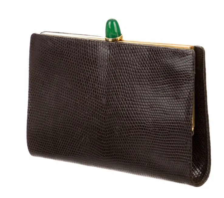 CHRISTIAN DIOR LIZARD CLUTCH W/ JEWEL TOP