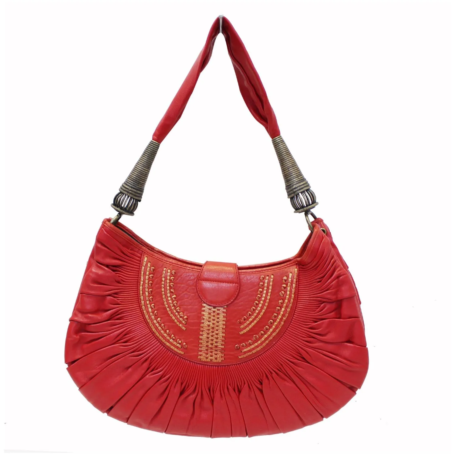 CHRISTIAN DIOR Plisse Pleated Leather Hobo Bag Red - 20% OFF