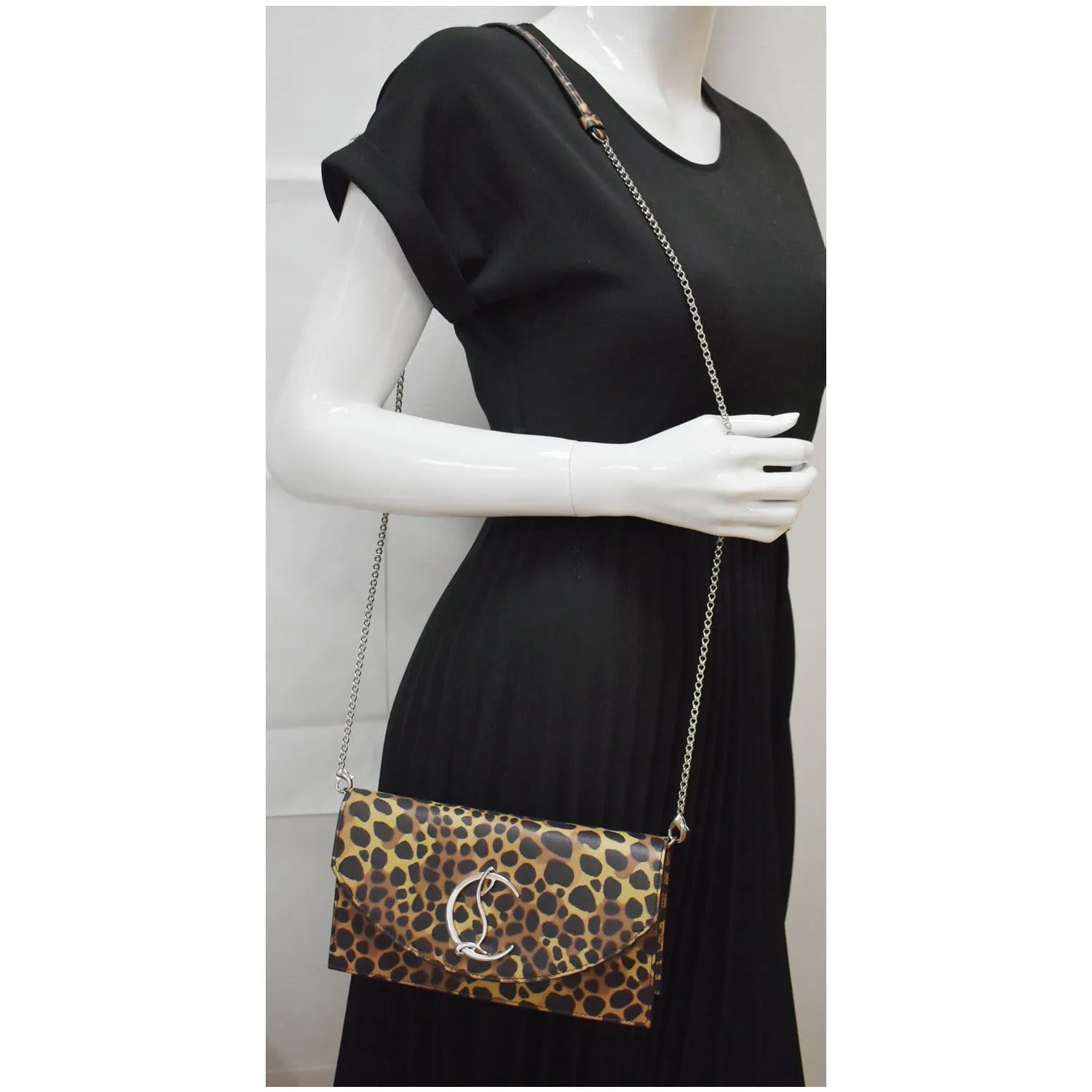 CHRISTIAN LOUBOUTIN Loubi54 Animal Print Embossed Leather Crossbody Bag Brown