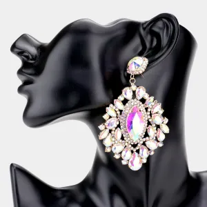 Chunky AB Marquise Teardrop Stone Pageant Earrings on Gold | 491068