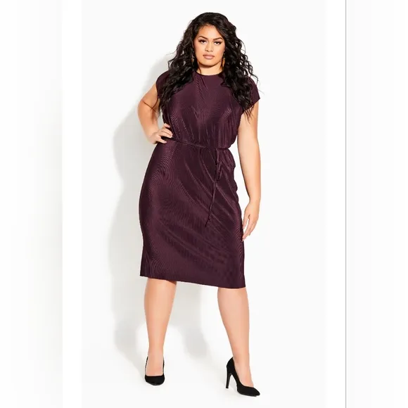 City chic baby pleat spiced Plum midi dress new nwt 14 XS