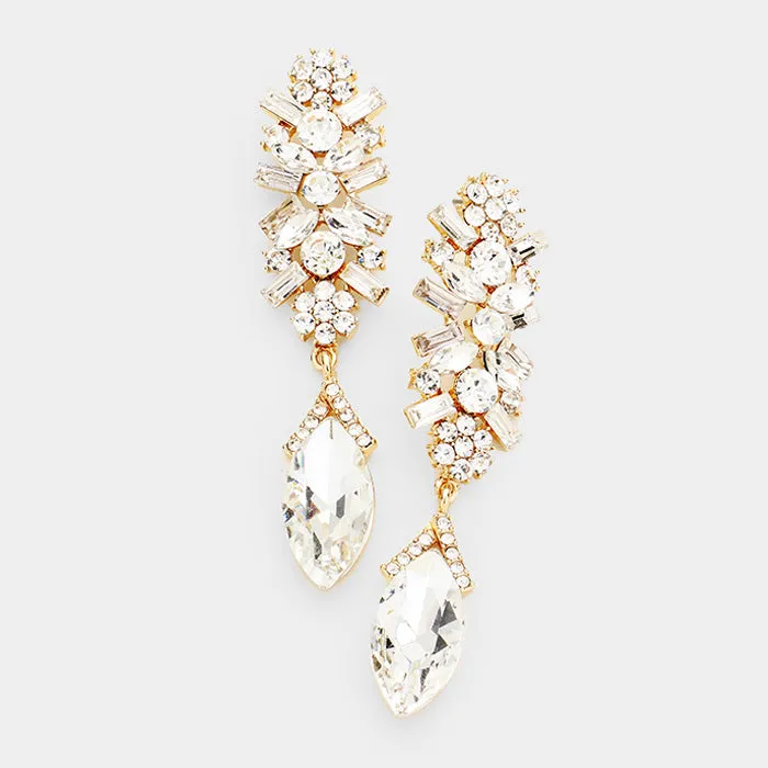 Clear Marquise Crystal Earrings on Gold | 416635
