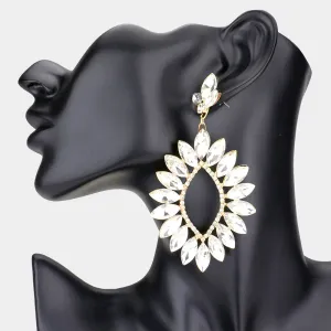 Clear Marquise Stone Cluster Open Center Earrings on Gold  | Pageant Earrings | 569332