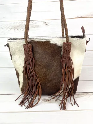 Clearance! Braided Leather Tassel Hide Tote