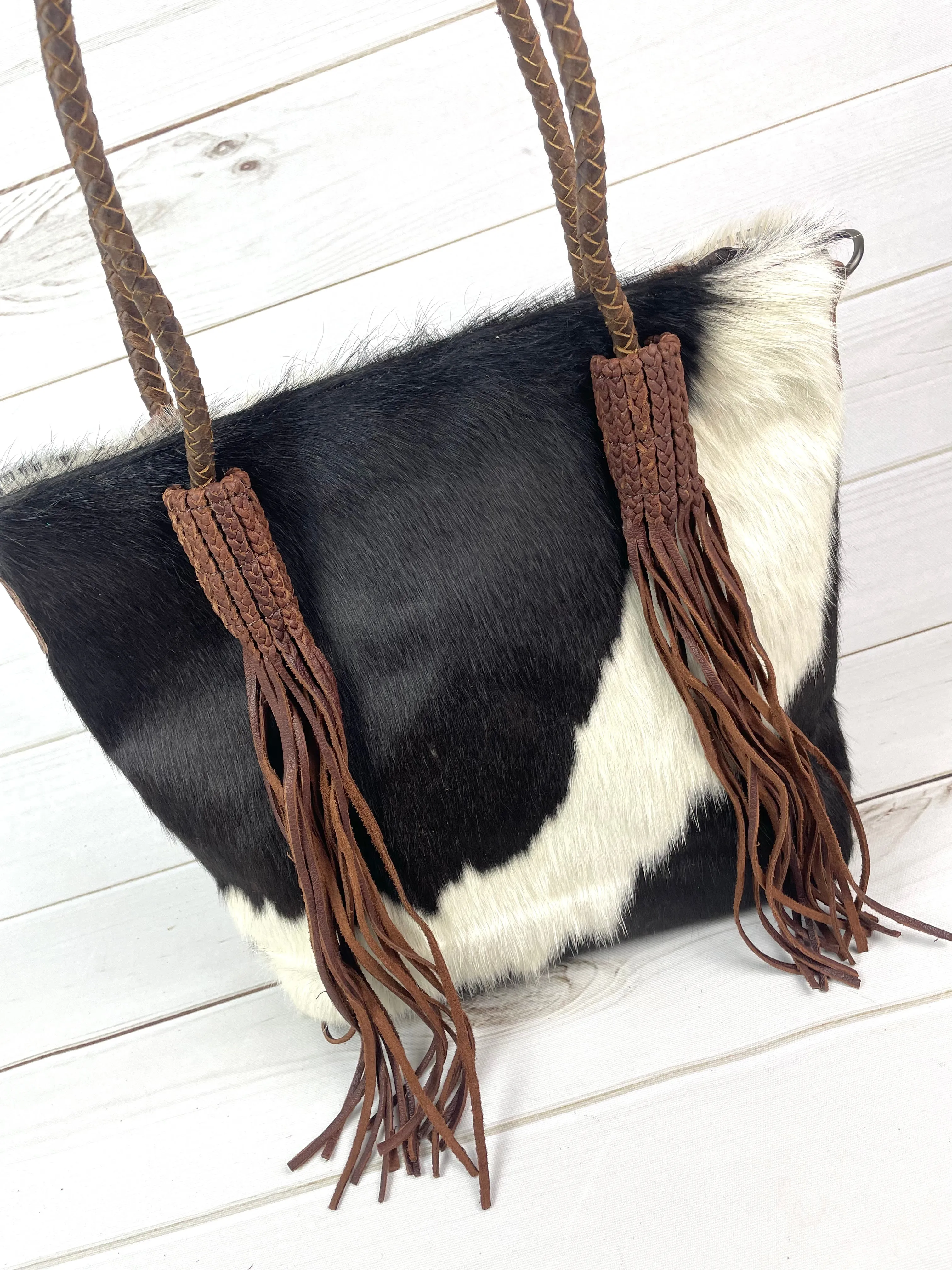 Clearance! Braided Leather Tassel Hide Tote