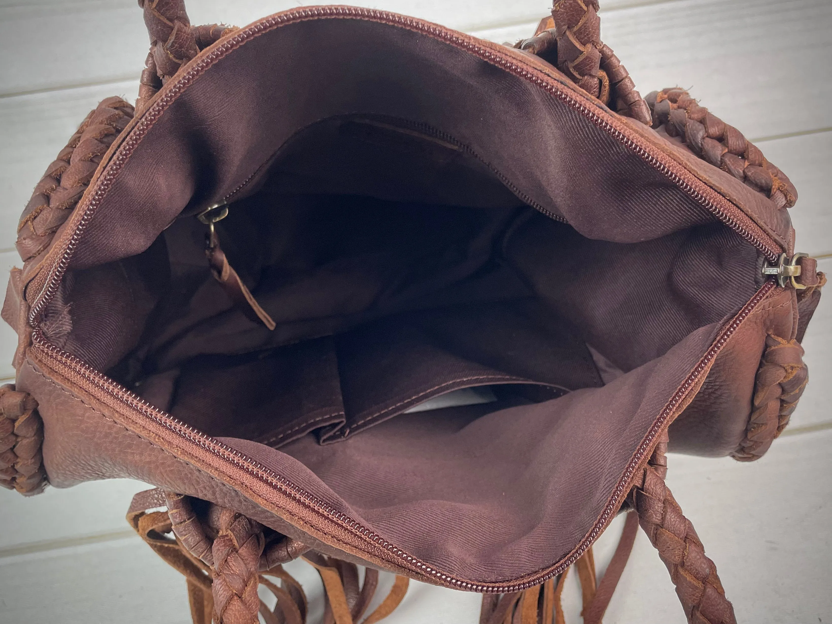 Clearance! Braided Leather Tassel Hide Tote