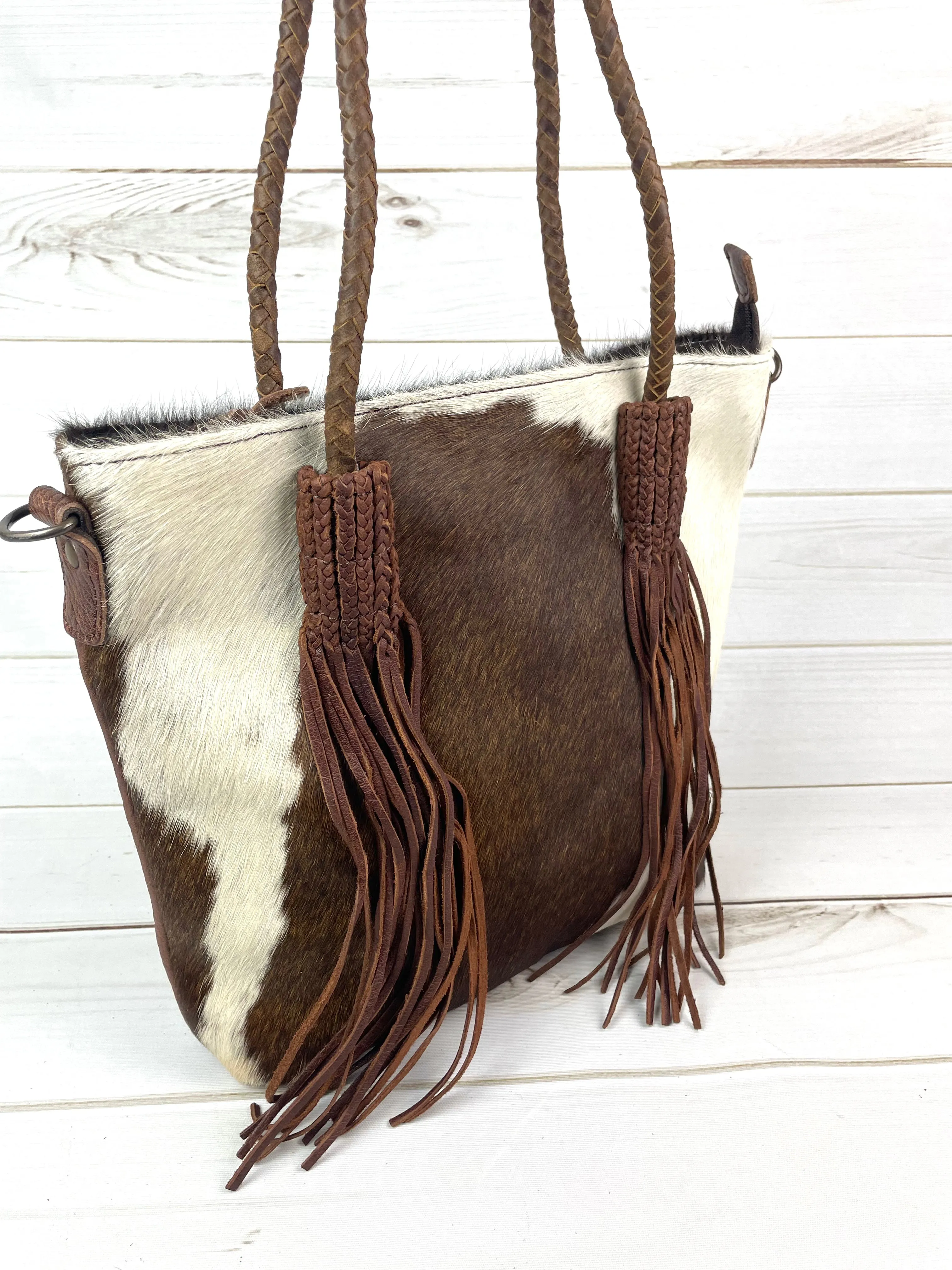 Clearance! Braided Leather Tassel Hide Tote