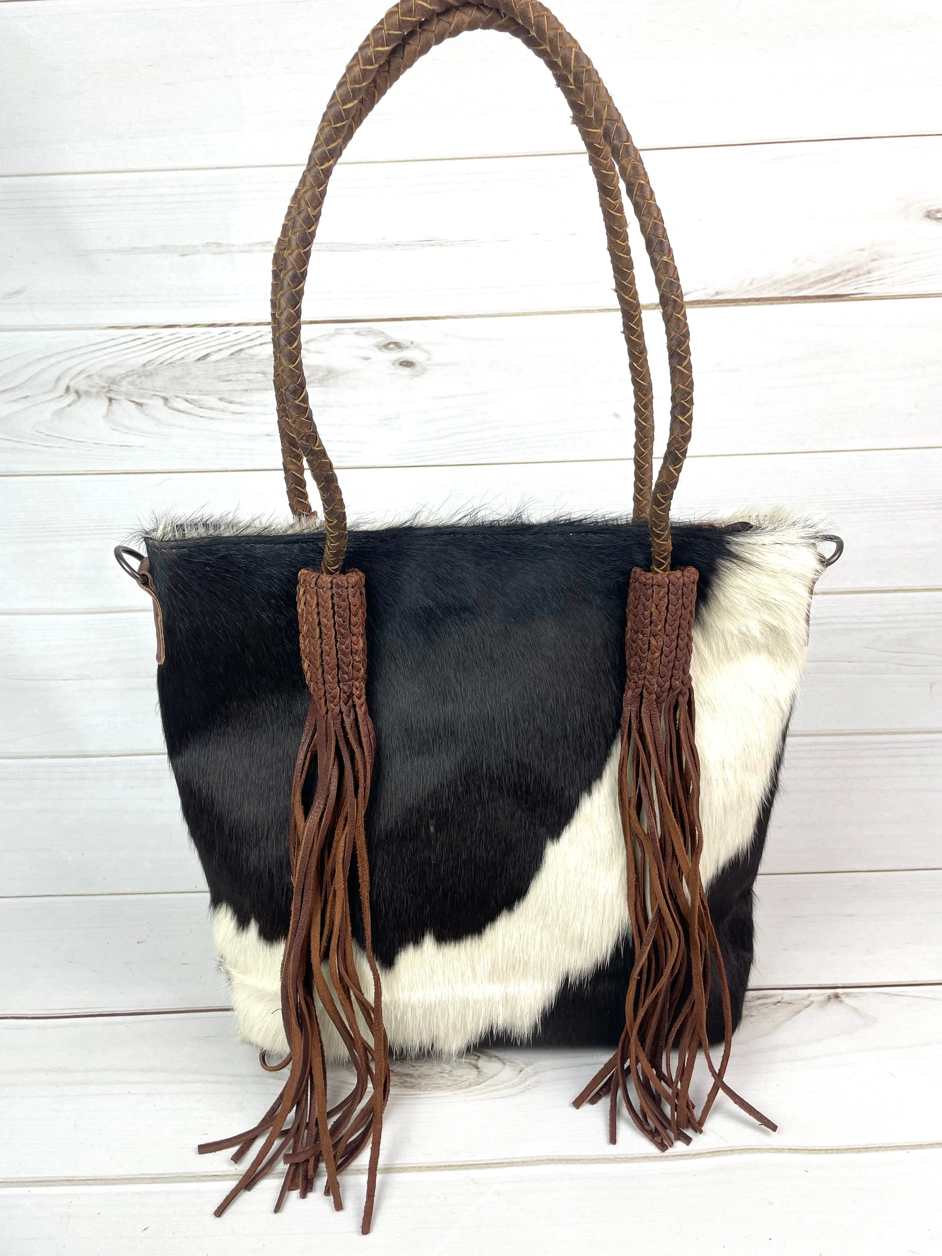 Clearance! Braided Leather Tassel Hide Tote