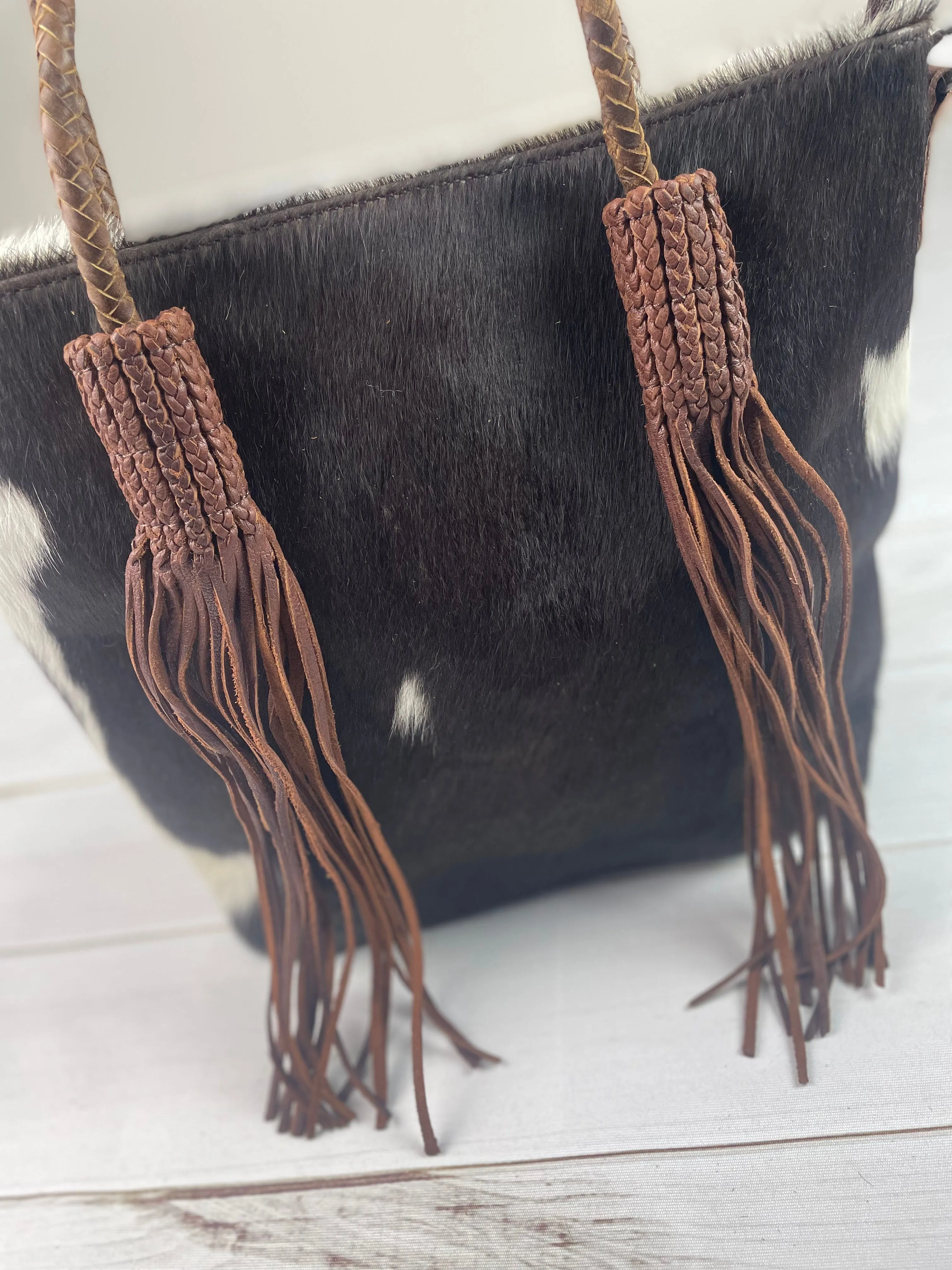Clearance! Braided Leather Tassel Hide Tote
