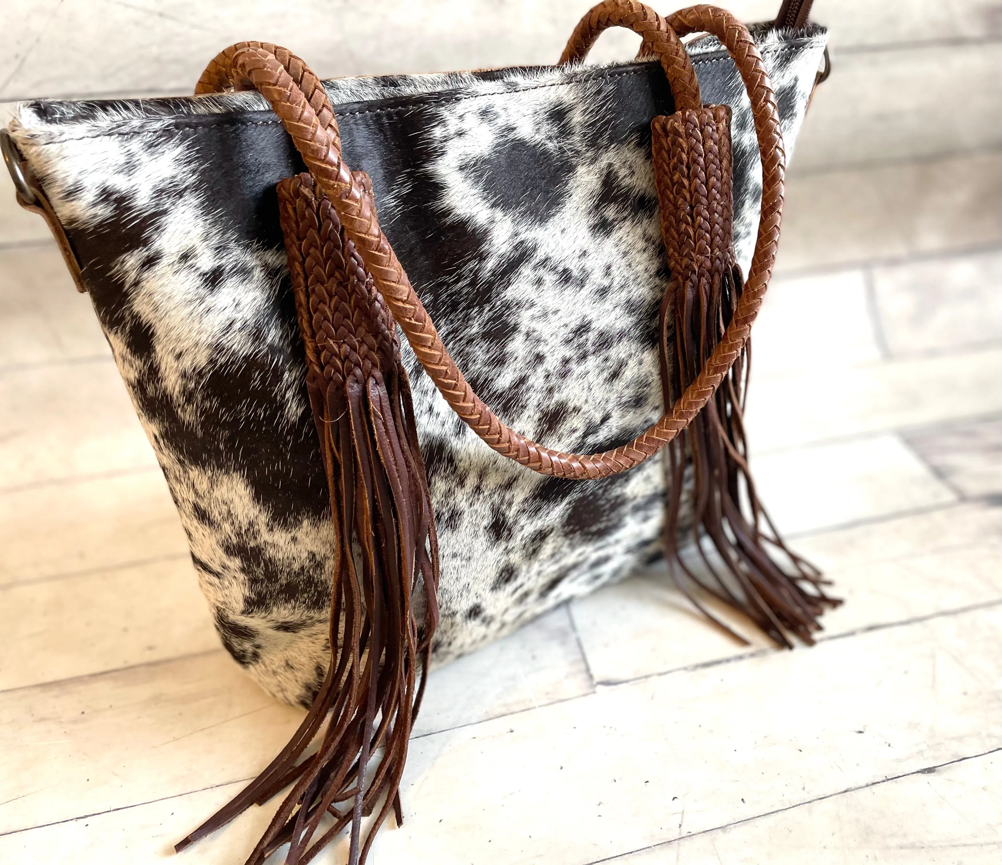 Clearance! Braided Leather Tassel Hide Tote