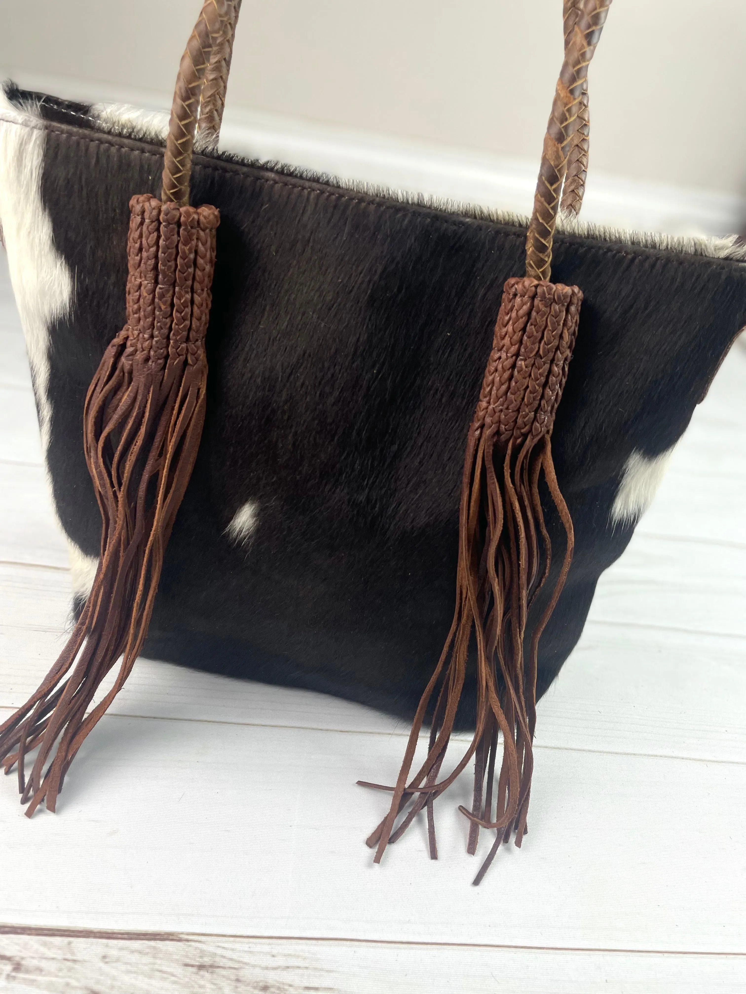 Clearance! Braided Leather Tassel Hide Tote