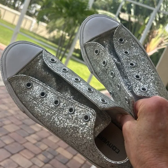 Converse Glitter Silver Sneaker Shoe sz 4 Adult 6 RARE Chucks Sparkle GUC
