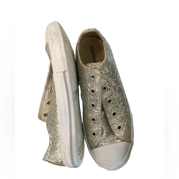 Converse Glitter Silver Sneaker Shoe sz 4 Adult 6 RARE Chucks Sparkle GUC