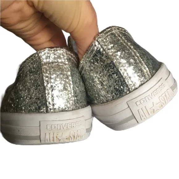 Converse Glitter Silver Sneaker Shoe sz 4 Adult 6 RARE Chucks Sparkle GUC