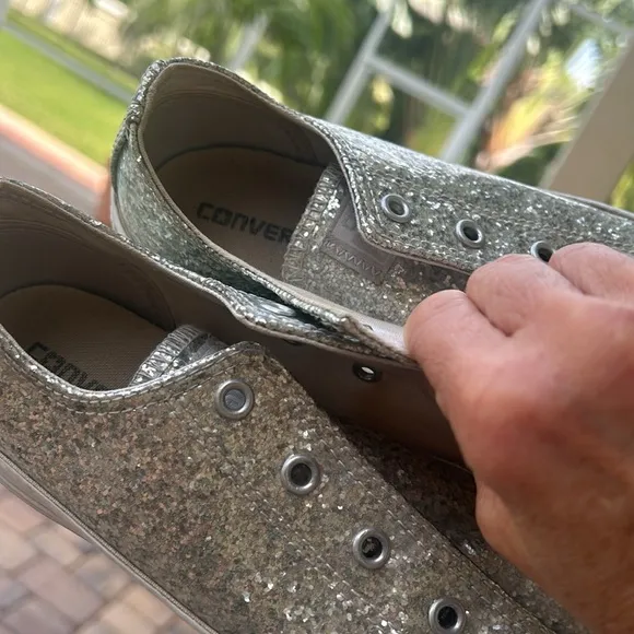 Converse Glitter Silver Sneaker Shoe sz 4 Adult 6 RARE Chucks Sparkle GUC