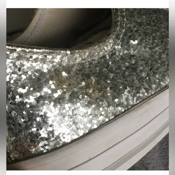 Converse Glitter Silver Sneaker Shoe sz 4 Adult 6 RARE Chucks Sparkle GUC