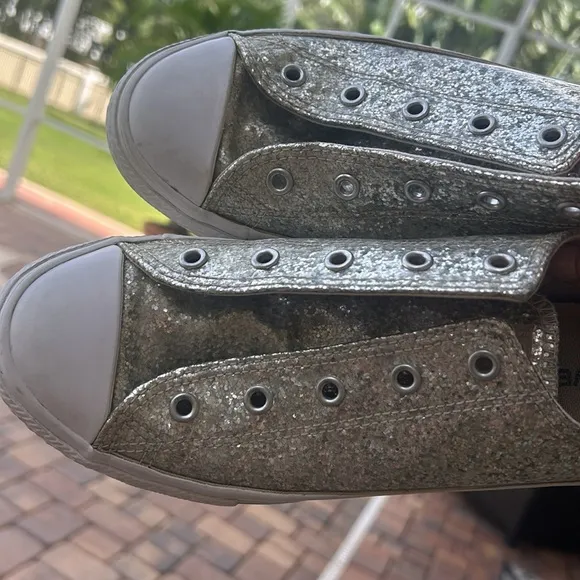 Converse Glitter Silver Sneaker Shoe sz 4 Adult 6 RARE Chucks Sparkle GUC