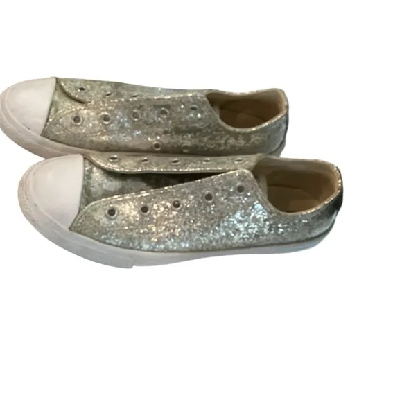 Converse Glitter Silver Sneaker Shoe sz 4 Adult 6 RARE Chucks Sparkle GUC