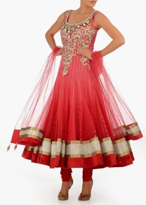 Coral color bridal wear long anarkali salwar kameez