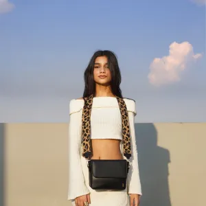 Crossbody Black Bag with Leopard Strap