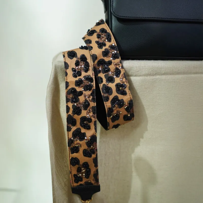 Crossbody Black Bag with Leopard Strap