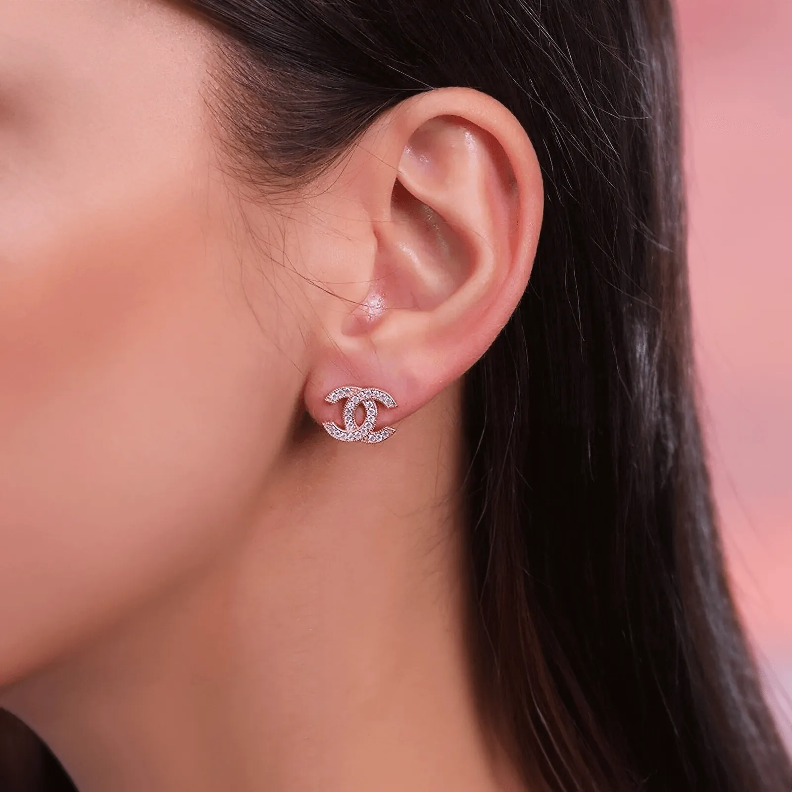 Crystal CC Earrings Gold-Plated 925 Silver Classic Studs
