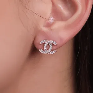 Crystal CC Earrings Gold-Plated 925 Silver Classic Studs