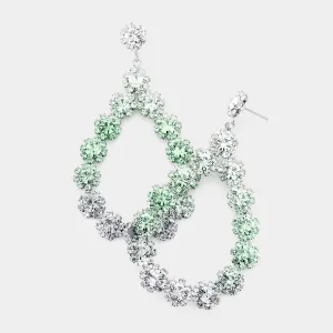 Crystal Open Teardrop Ombre Green to Silver Pageant Earrings | 493780