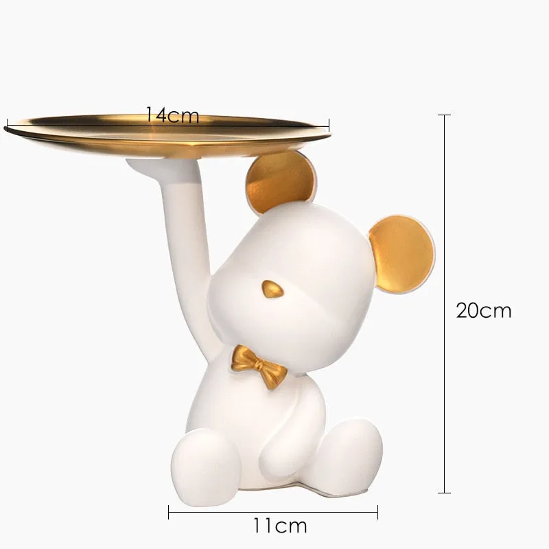 Cute Bear Butler Statue with Tray