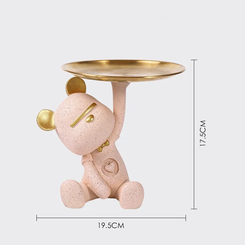 Cute Bear Butler Statue with Tray