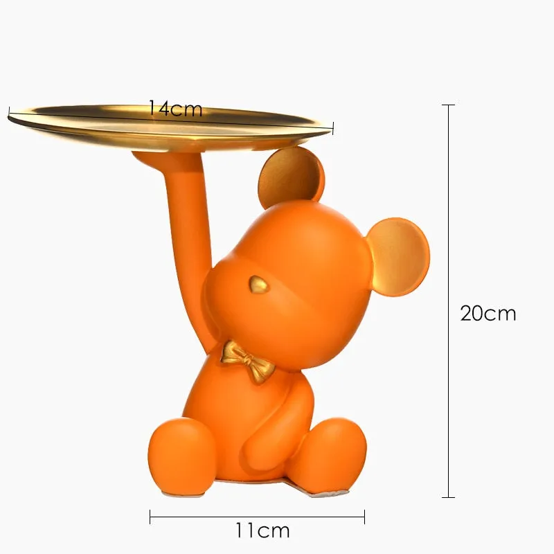 Cute Bear Butler Statue with Tray