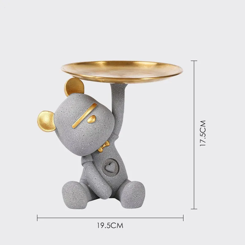 Cute Bear Butler Statue with Tray