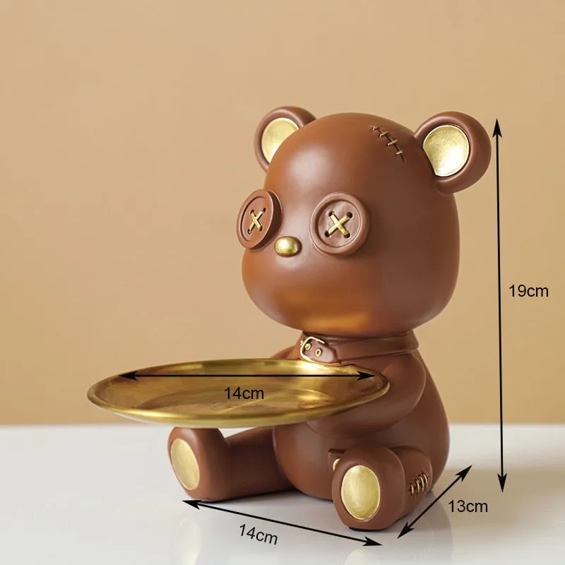 Cute Bear Butler Statue with Tray