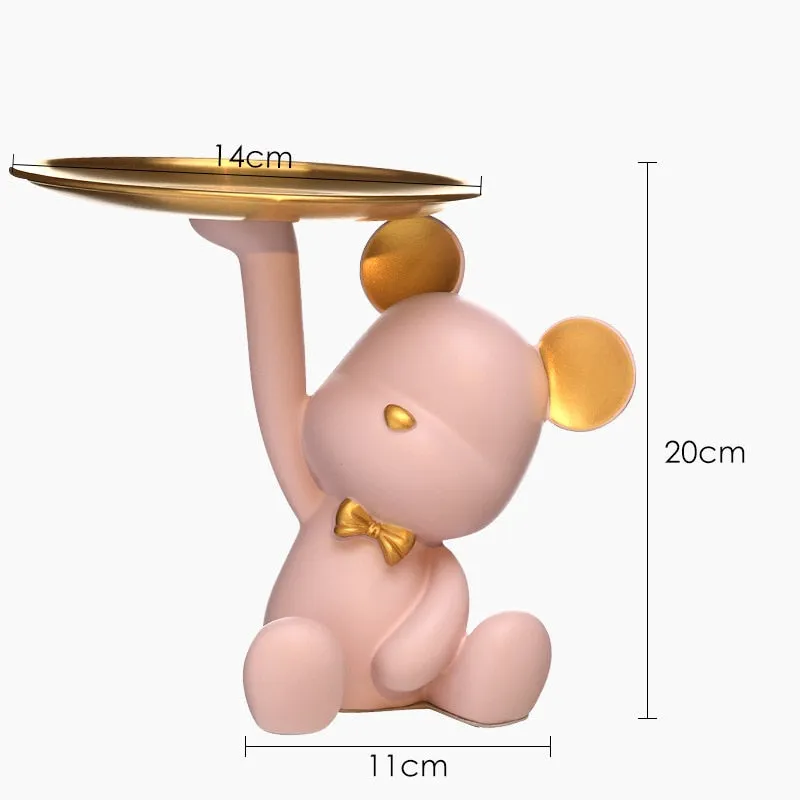 Cute Bear Butler Statue with Tray