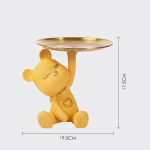 Cute Bear Butler Statue with Tray