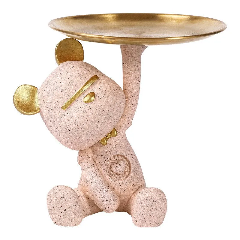 Cute Bear Butler Statue with Tray