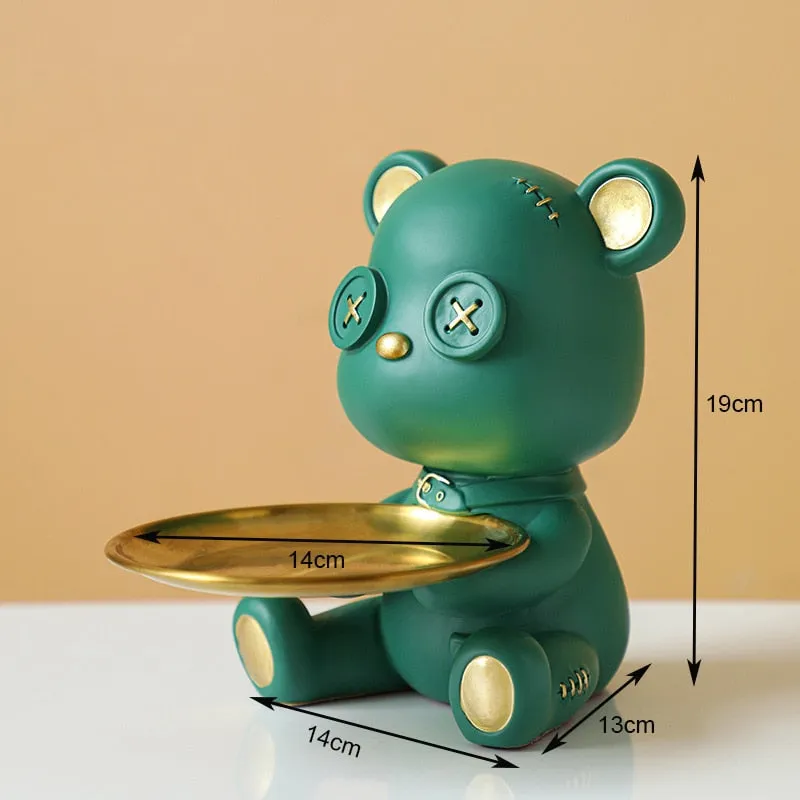 Cute Bear Butler Statue with Tray