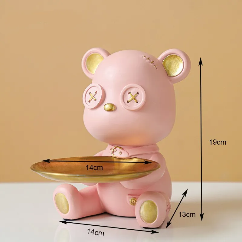 Cute Bear Butler Statue with Tray