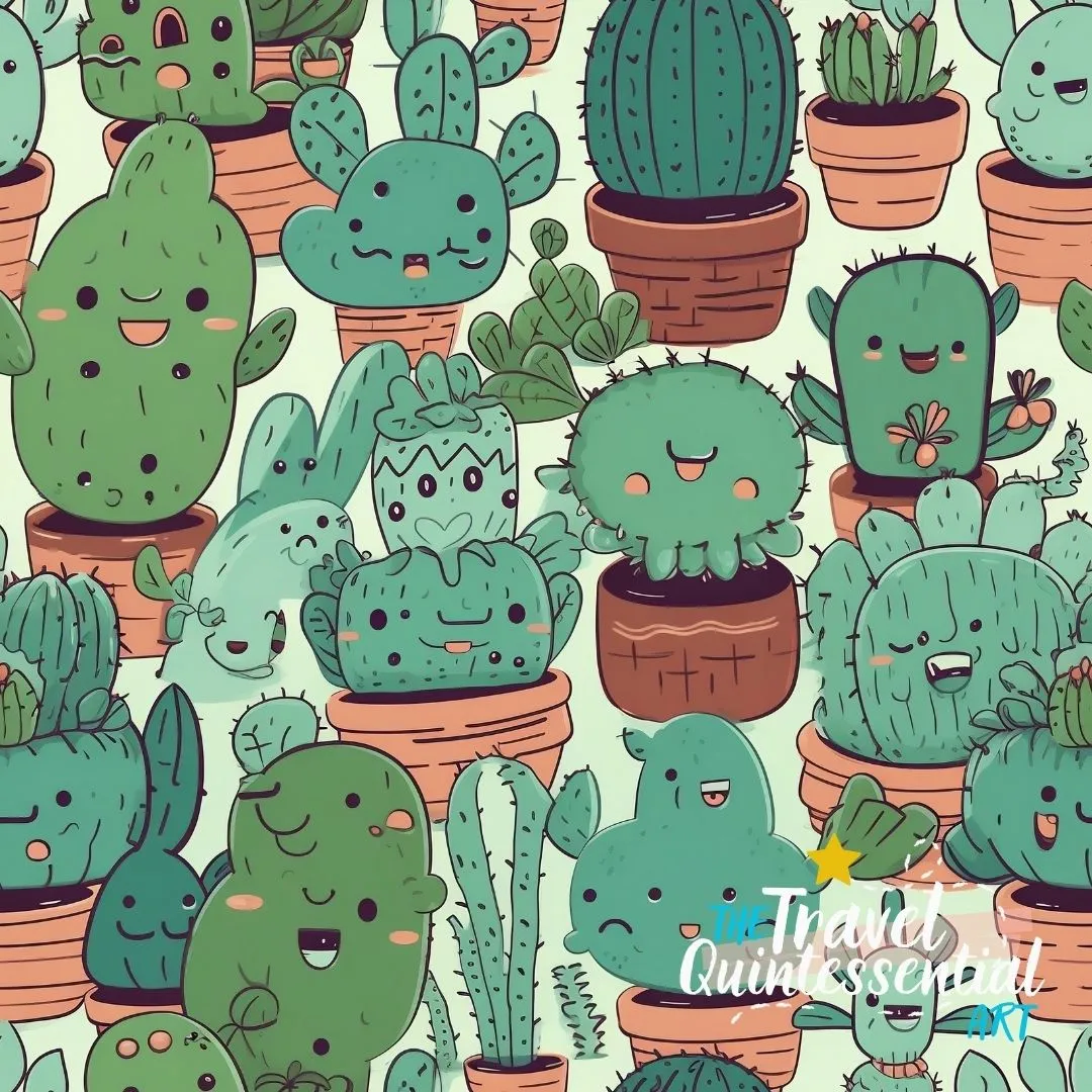Cute Cactus Cartoon Digital Art SETC001 (Tileable)