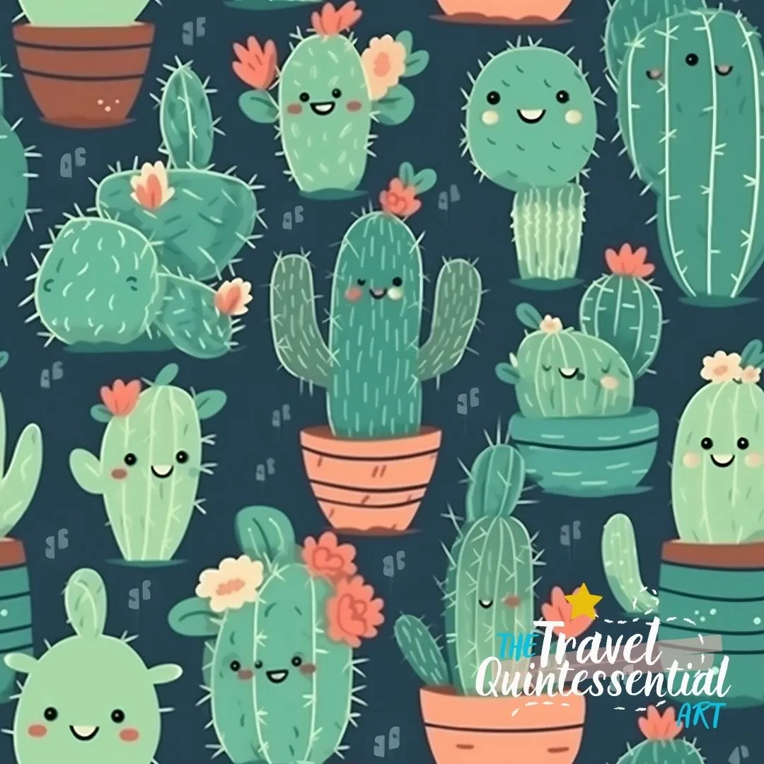 Cute Cactus Cartoon Digital Art SETC001 (Tileable)