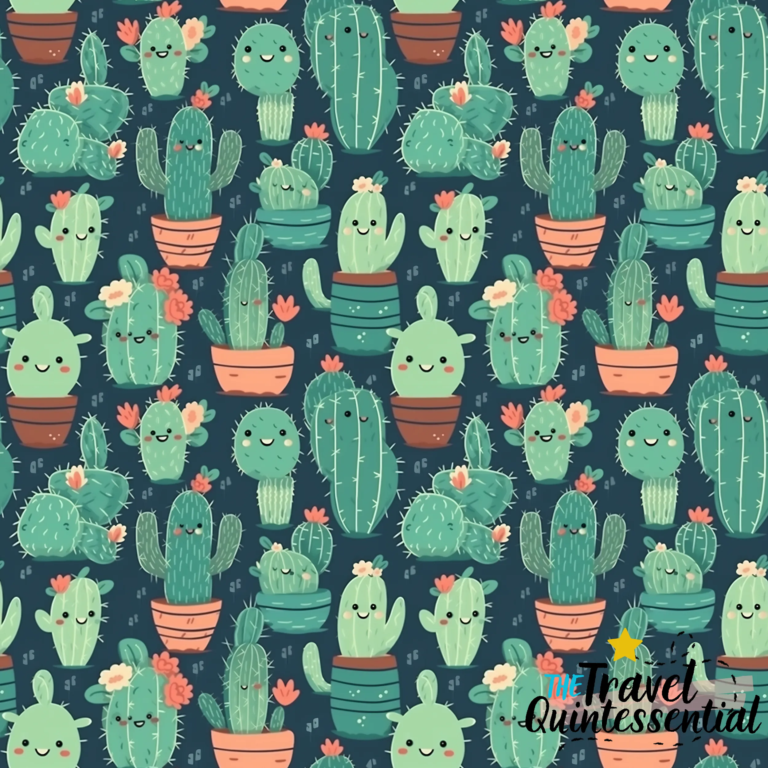 Cute Cactus Cartoon Digital Art SETC001 (Tileable)