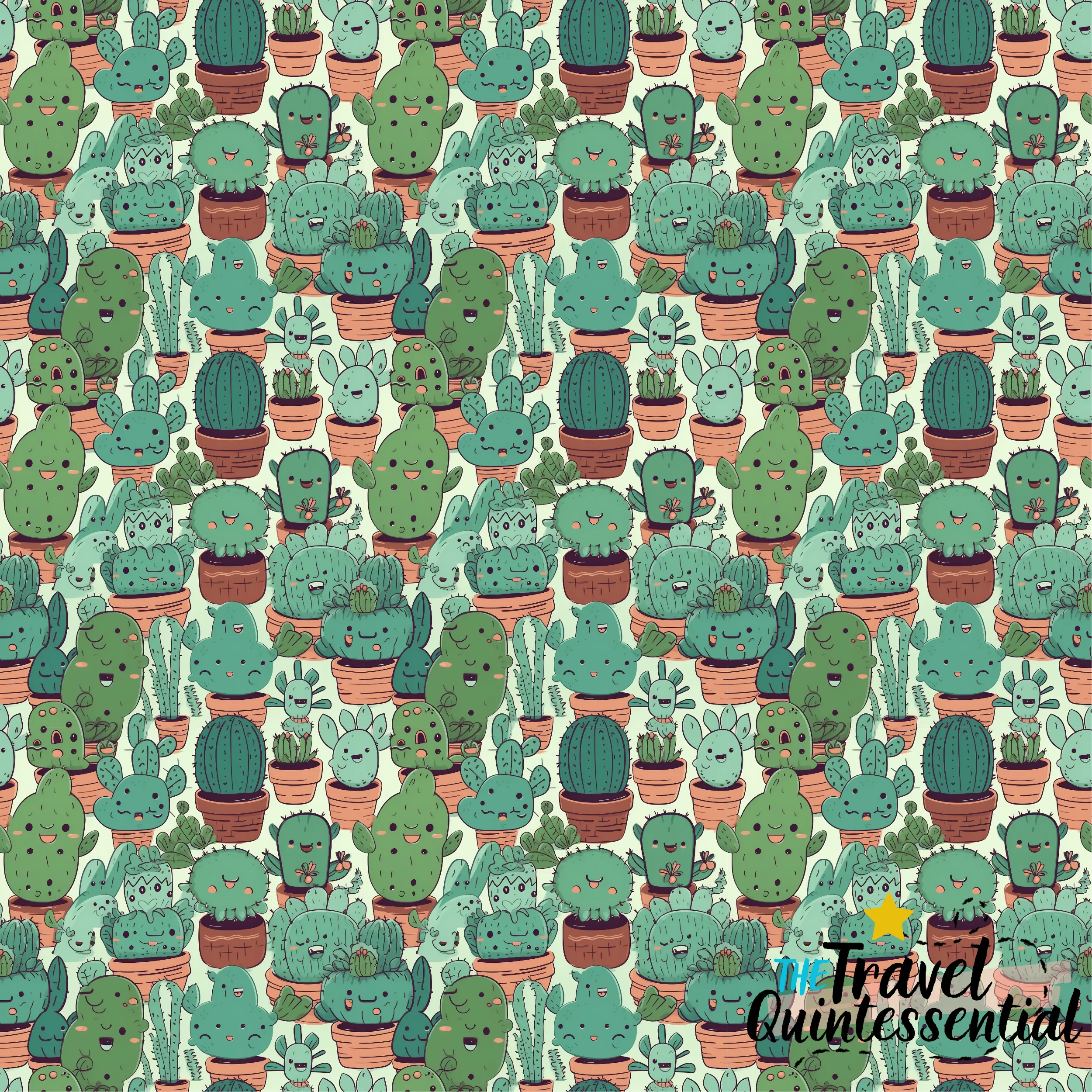 Cute Cactus Cartoon Digital Art SETC001 (Tileable)